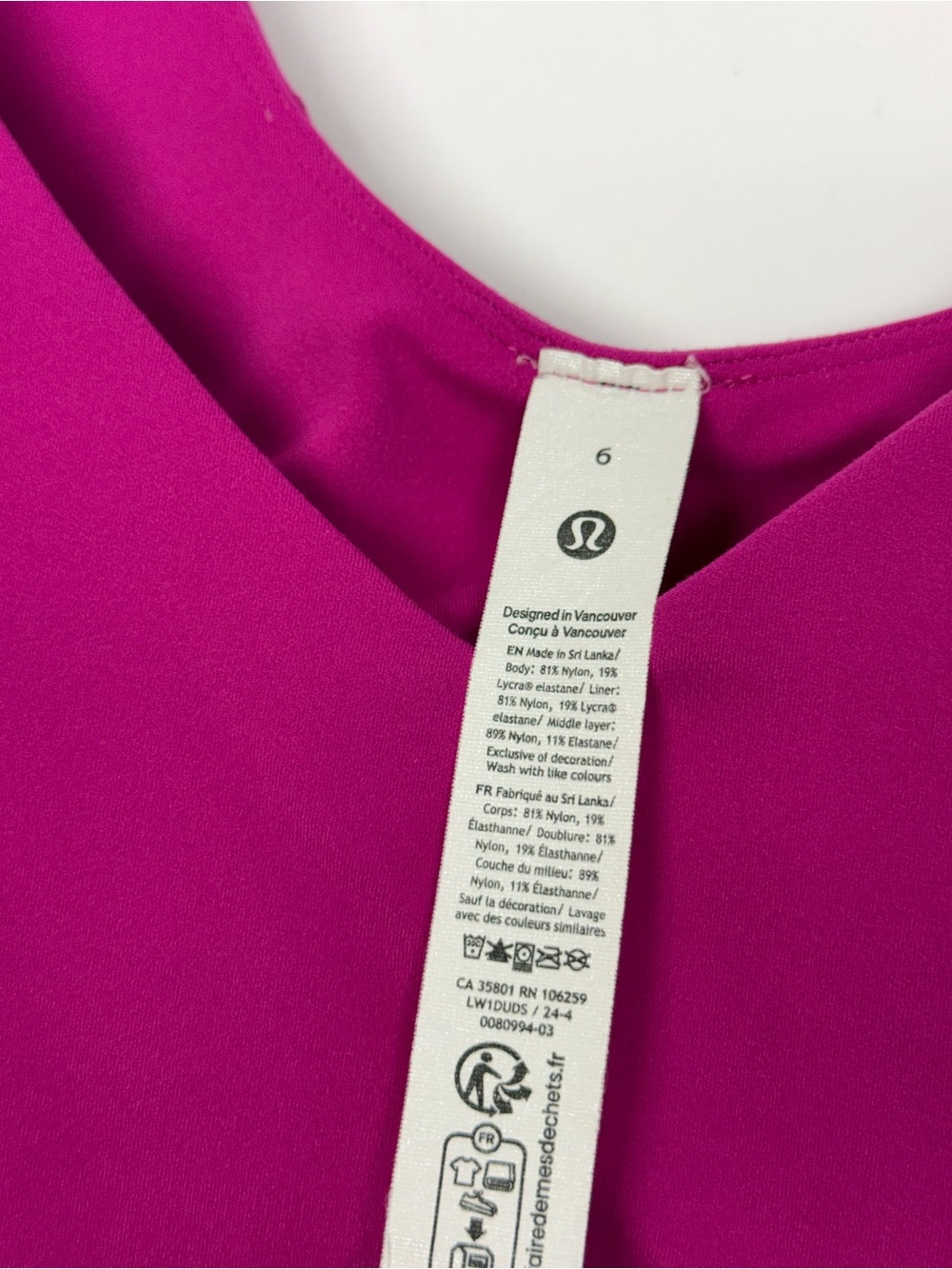 52: Lululemon Align Tank Top *Light Support, A/B Cup Ripened Raspberry Size 6 - Picture 2 of 3